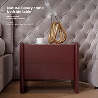 Table de chevet moderne en bois massif italien minimaliste, faite à la main, avec plateau en marbre personnalisé, meubles de chambre à coucher design