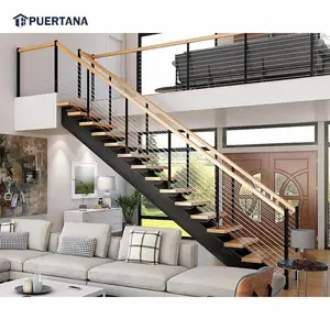 Deluxe Industrial Minimalist Trong Nhà Duplex Cầu Thang Thẳng Và Bộ Dụng Cụ Cầu Thang Mô-đun Với Các Bậc Gỗ