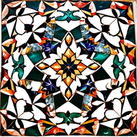 Mosaïque géométrique en marbre écologique traditionnelle, motif pierre fait main, durable, résistante au congélateur, pour table de luxe et intérieur.
