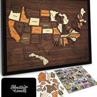 Mapa de Viaje de EE. UU., 30.48 x 25.40 cm, Rompecabezas de Madera con Mapa de EE. UU., Ideal como Regalo para Parejas y Familias