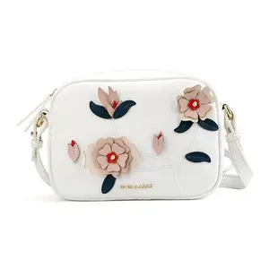 affordable good quality handbags Suppliers-Good quality trendy paparazzi designer brand small bulk buy white flower women leather handbag