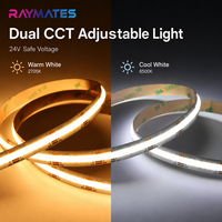 Tira de LED COB CCT de 24 V CC, 608 LED/m, Blanco Ajustable, CRI90+, Regulable, Cinta LED Blanca Dual para Iluminación Comercial de Gabinetes y Techos