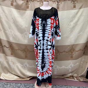 Mujeres musulmanas elegante Tie Dye diamantes de imitación apliques manga larga encaje ajuste hasta el suelo Kaftan Abaya bata vestido - Product Image 2