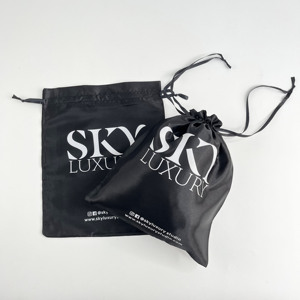 Luxury Soft Fabric Dense Black Silk Satin <b>Drawstring</b> Bag Cosmetic Hair Wig High End Jewelry Packaging <b>Pouch</b> Bags - Product Image 1