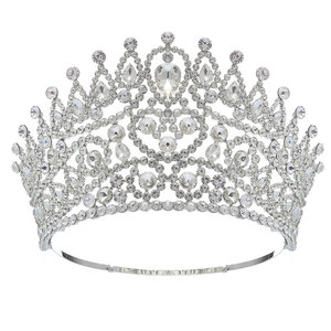 Nuova Corona QS in Lega per Spettacoli, Stile Barocco Rotondo, Corona da Campionessa di Bellezza, <span class=keywords><strong>5</strong></span> Pollici, Lussuosa Corona Grande con Cristalli per Anniversario - Product Image 5