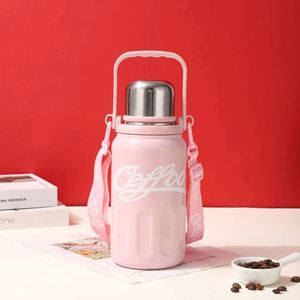 Ceffoo Stainless Steel Vacuum <b>Flask</b> With Handle And Strap In Pink Red White Colors - Product Image 4