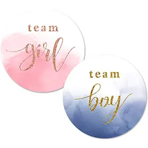 Rose Gold Watercolor Gender Reveal Stickers 12pcs/set Navy Gold Glitter Team Girl Team Boy Baby Shower Labels Sticker