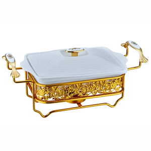 Plato Calentador Ovalado de Cerámica Chapado en Oro de 1.2L 1.8L 2.5L, Venta al por Mayor, para Uso en Restaurantes y Bufés, Equipo de Cocina de Lujo - Product Image 4