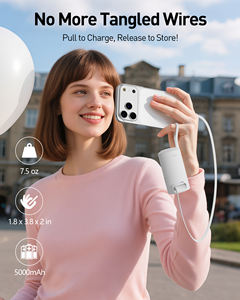 Banque d'alimentation de voyage avec prise ca rabattable 5000mAh 30W charge rapide câble rétractable chargeur compact pour voyage d'affaires à l'hôtel - Product Image 4