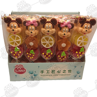Vente en gros de sucettes Halal Lovely Mickey en forme de dessin animé doux gommeux sucette à mâcher pour enfants Bonbons saveurs de fruits mélangés Boîte en vrac d'emballage