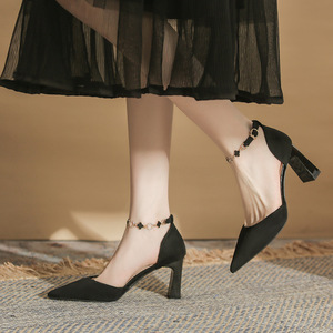 Zapatos de Tacón D'Orsay con Punta en Pico, Tacón Cuadrado, Correa en el Tobillo, Zapatos de Tacón Alto para Mujer, Tendencia de Moda, Color Sólido, Forro de Microfibra - Product Image 3