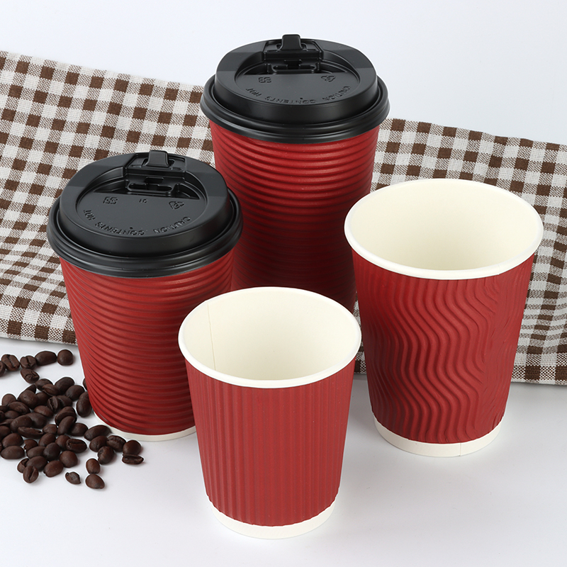 Wholesale Factory Printing Price Custom Corrugated Coffee Paper Cup With Lid Ripple Wall Cups