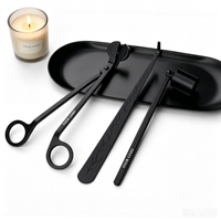Kit de soin de bougies de luxe DIY en acier inoxydable noir mat, comprenant un coupe-mèche à bord lisse et des accessoires pour bougies (ciseaux domestiques) 1