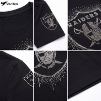 T-shirt court ajusté personnalisé avec logo en strass pour équipe de cheerleading