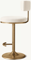 Tabouret de bar pivotant moderne avec dossier rembourré réglable en hauteur, repose-pieds incurvé, piétement à disque et structure en métal brossé pour usage domestique