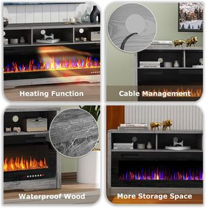 Soporte <span class=keywords><strong>de</strong></span> TV Rústico <span class=keywords><strong>de</strong></span> 55 Pulgadas con Chimenea Eléctrica <span class=keywords><strong>de</strong></span> 50 Pulgadas, Acabado <span class=keywords><strong>de</strong></span> Madera Envejecida a Mano, Calefacción <span class=keywords><strong>de</strong></span> 750W/1500W - Product Image 4