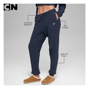 BSCI Certification <b>Sweater</b> Manufacturer Custom Design logo <b>Women</b> Polyester Nylon Casual <b>Cable</b> <b>Knitted</b> 2 Pieces Pants Set <b>Sweater</b> - Product Image 3