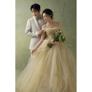 Wedding Dress Strapless High Waist Ball Gown Tulle Netting Simple Forest Style With Train For Photography - Product Image 3