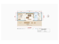 Casa Contenedor de Lujo, 1 Recámara, 1 Baño, Villa Tropical de Playa, Estuco Blanco, Detalles Azules, Puerta Verde Menta, Techo Plano, Terraza de Madera, Lista para Habitar