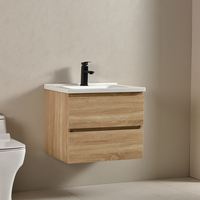 Meuble-lavabo mural flottant de style farmhouse avec vasque intégrée, moderne, écologique, en contreplaqué, double tiroir, résistant à l'eau