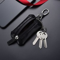 Pochette pour clés de voiture en cuir véritable, universelle, compatible avec VW, avec fermeture éclair anti-rayures et mousqueton, pour hommes