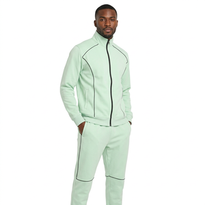 Conjunto deportivo con cremallera para hombre en verde menta, conjunto de jogging con cuello alto, chándal con capucha y cremallera para hombre, chándales ajustados blancos. - Product Image 1