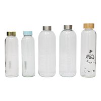 Bouteille en verre personnalisée promotionnelle avec logo, tasse à café en verre portable, couvercle en acier inoxydable, bouteilles d'eau transparentes