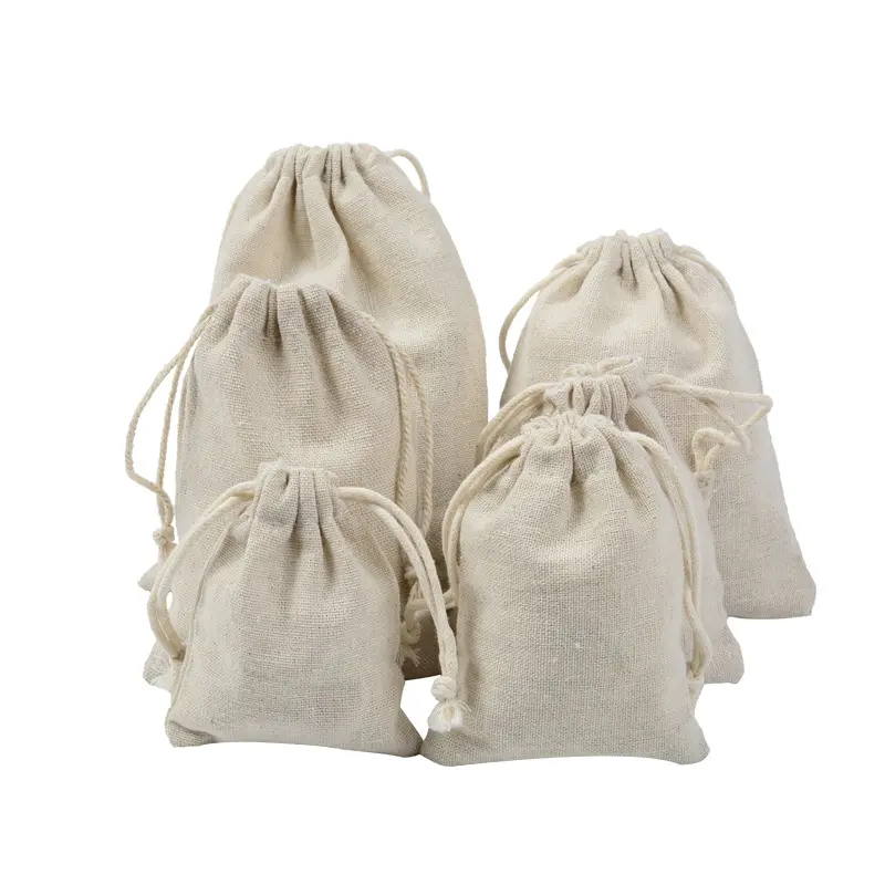 Sacchetto di immagazzinaggio pratico del piccolo lino del sacchetto del regalo del cordone della tela di promozione all'ingrosso con multi formato