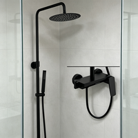 Ensemble de douche mural WEIHAO noir mat à deux modes de pulvérisation, pomme de douche pluie ronde, douchette à main, système de douche pour salle de bain