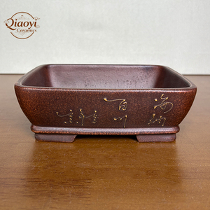 Piccolo Vaso Rettangolare per Bonsai in Ceramica <span class=keywords><strong>Viola</strong></span>, Vaso per Fiori Intagliato e Dipinto a Mano con Motivi Raffinati, Stile Vintage per <span class=keywords><strong>Giardino</strong></span> - Product Image 3