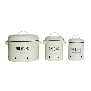 Vintage Galvanized Metal <strong>Potatoes</strong> Onions Garlic BIns Kitchen Storage Tin Keeper Canisters Kitchen Vegetable Storage <strong>Containers</strong> - Product Image 1