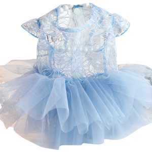 Robe d'été fine pour chien, style princesse, en dentelle bouffante bleu brumeux, pour petits chiens, design mignon toutes saisons - Product Image 5