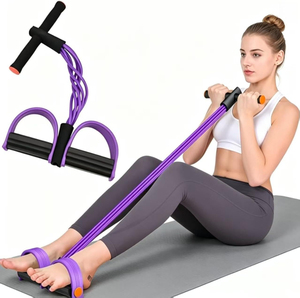 Bandes de Résistance Élastiques pour Fitness à Domicile, Antidérapantes, Violettes, 6 Tubes, Haute Qualité, avec Pédale de Pied pour Sit-up et Corde de Traction - Product Image 1