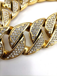 Collar de Metal para mascotas con piedras del Rin de 43mm, Collar de perro dorado con cadenas de perro cubano de lujo de acero inoxidable - Product Image 2