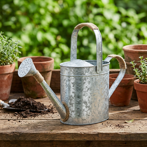 Arrosoir en métal galvanisé, pot à eau de jardin rustique en zinc avec long bec verseur et poignée en corde pour une utilisation intérieure et extérieure - Product Image 4