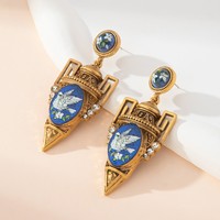 Accessoires vintage, style chinois rétro, motifs d'oiseaux et de peintures murales, boucles d'oreilles clous, boucles d'oreilles pendantes couleur or pour femme