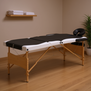Mesa de masaje plegable de madera de 3 zonas en blanco y negro con reposacabezas incorporado para terapeutas - Product Image 2