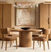 Ensemble de table à manger ronde en chêne massif moderne de luxe pour 6 personnes, meubles de salle à manger pour appartement ou bureau à domicile