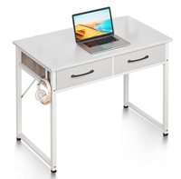 Petit bureau d'ordinateur pour la maison avec 2 tiroirs, table d'ordinateur moderne et minimaliste avec crochet pour casque