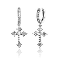 Haute Qualité Hip Hop Bijoux Glacé Zircon Diamant Zircon Rond Croix Hoop Boucle D'oreille pour Hommes Unisexe Femmes