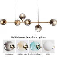 Lustre moderne à 6 ampoules en verre linéaire, finition dorée, pour îlot de cuisine, culot E27, IP20, éclairage intérieur