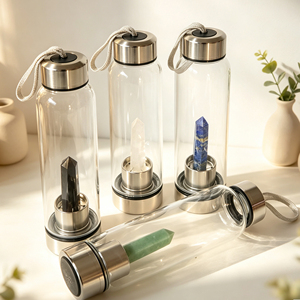 Bouteille <span class=keywords><strong>d</strong></span>'<span class=keywords><strong>eau</strong></span> en verre avec infuseur à cristaux de 500 ml, bouteille à boire en verre avec cristaux de guérison, couvercle en bambou en acier inoxydable, bouteille <span class=keywords><strong>d</strong></span>'<span class=keywords><strong>eau</strong></span> en verre - Product Image 4