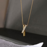 Collier pendentif en argent sterling S925 avec deux cercles en zircon cubique pour cadeau de fille