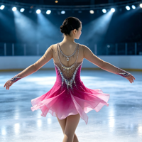 Costume de patinage artistique rose dégradé, maille à manches longues, jupe à strass pour adultes et enfants, spectacle de danse sur glace