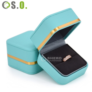 Boîtes en cuir PU bleu personnalisées de qualité supérieure pour collier, bracelet, bague, boucles d'oreilles, boîte à bijoux avec bordure dorée - Product Image 3