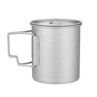 Mug de camping en titane ultraléger martelé avec couvercle 450 ml (15,2 oz) – Tasse à café pour le backpacking, le camping, la randonnée et l'utilisation au feu ouvert