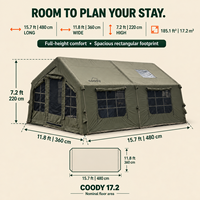 Tente gonflable Coody Familia 17.2 Air - verte, installation rapide, abri de glamping portable, pique-nique en plein air, randonnée, tente de camping familiale