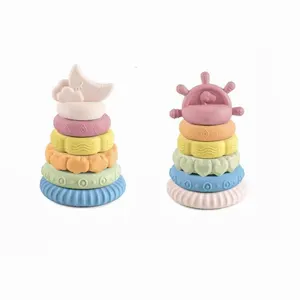 Nouveaux gobelets empilables jouets pour bébé 6 à 12 mois matériel de paille et PVC plastique jouet pile tasses soleil et lune jouets de bain bébé