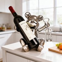 Support à vin créatif en argent plaqué avec tire-bouchon - Porte-bouteilles moderne de luxe en métal pour cuisine et bar, cadeau de décoration intérieure unique