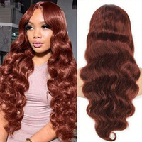 13x4 Lace Front 33 #   Perruque ondulée roux-brun, peut être permanentée/teintée, pour femmes noires, commande en gros pour salons